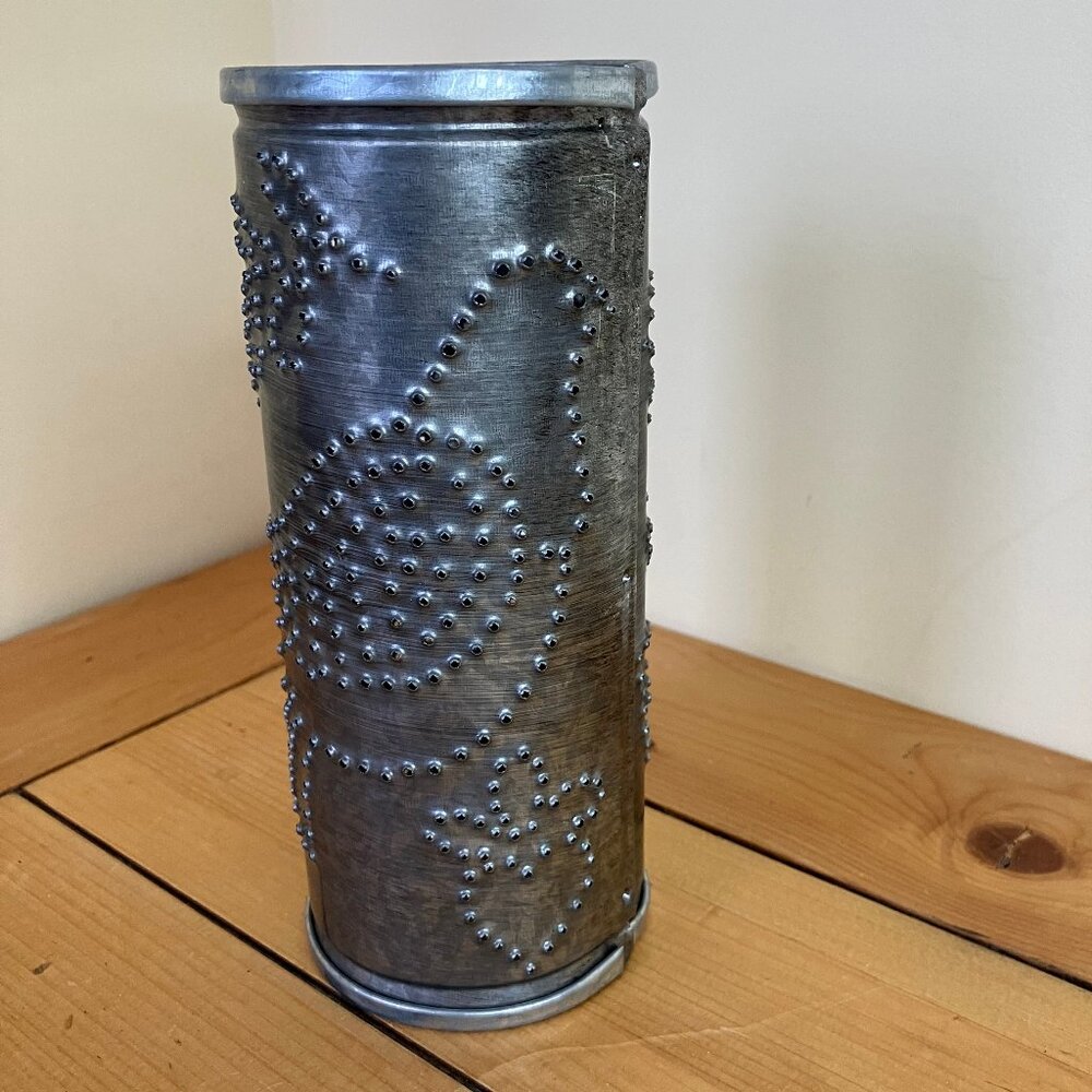 Punched Tin Candle Shade Holder Cover Vintage Turtle Dove Bird Design 7.5" tall